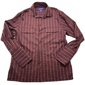 J Vital Mens Burgundy‎ Gold Stripe Button Up Shirt XL